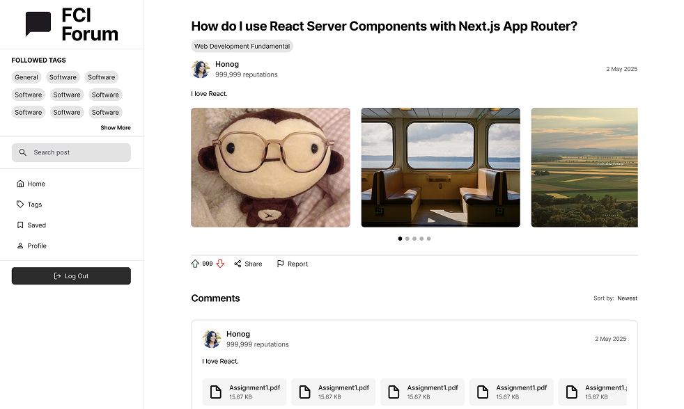 Early version of a forum post detail page