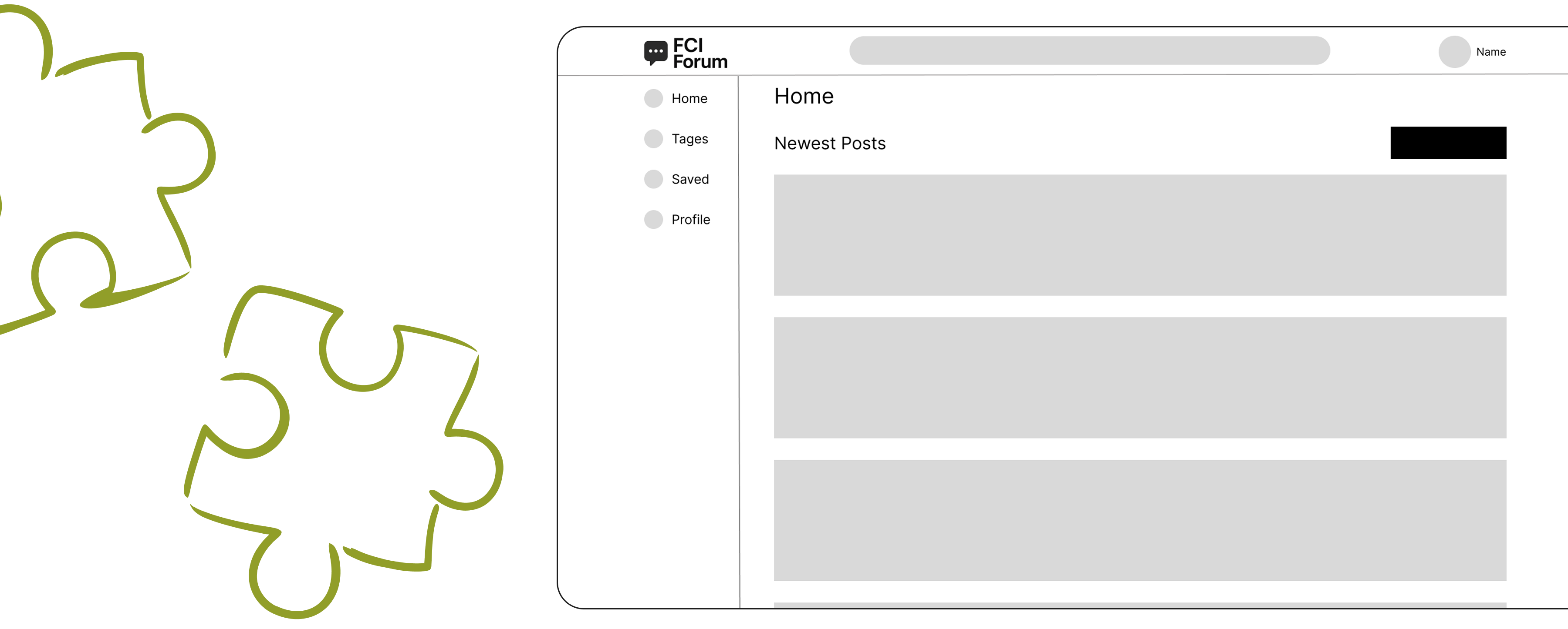 Wireframe of the redesigned FCI Forum layout