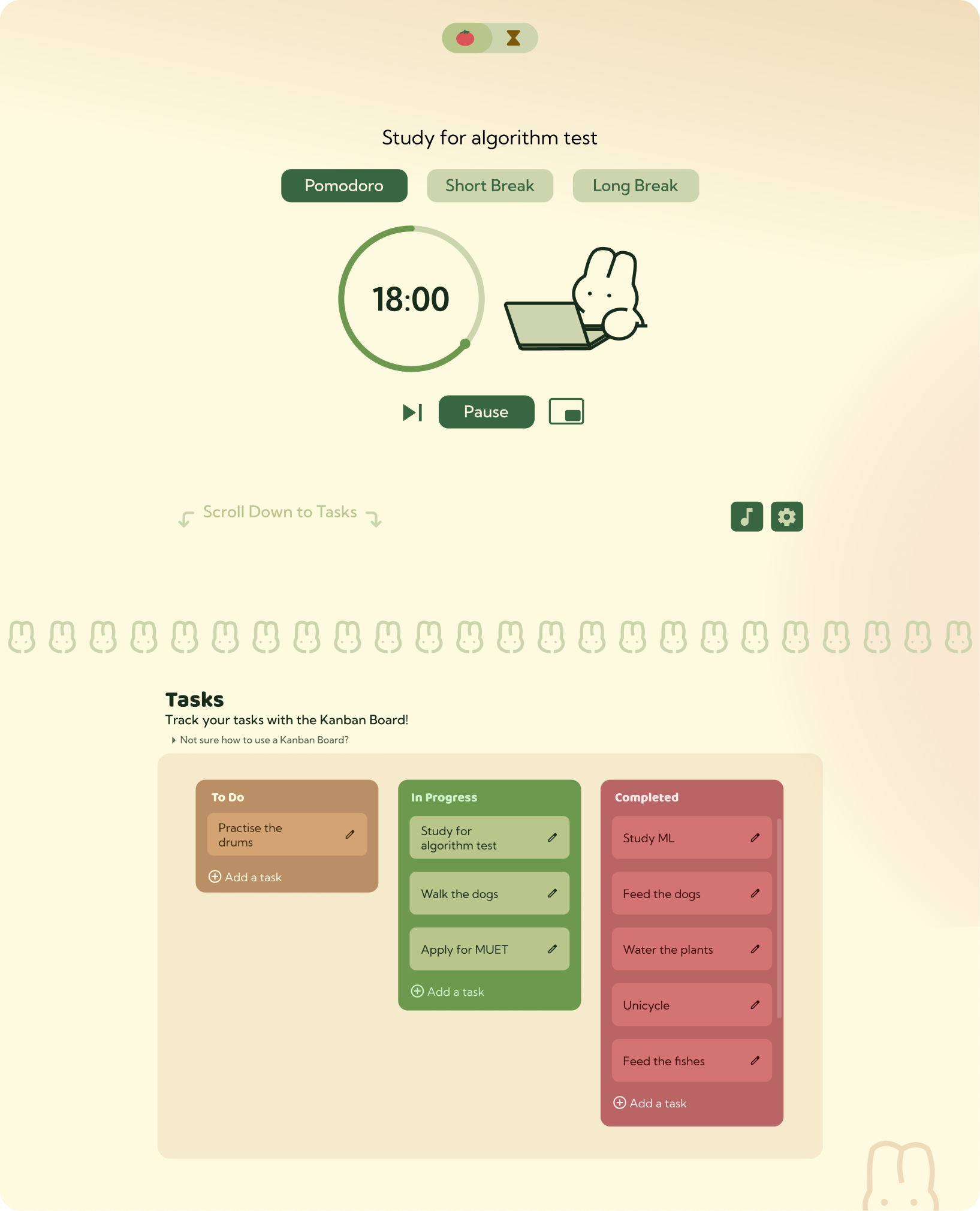 Main Pomato pomodoro timer screen